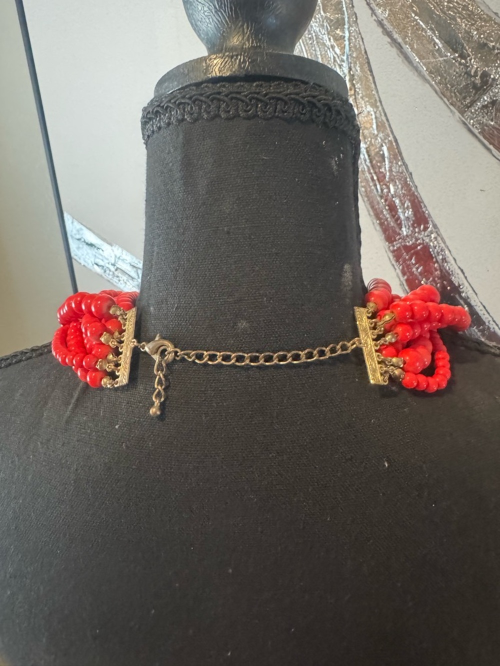 Bold Multi-Strand Red Beaded Necklace - Women Jewelry - Picture 3 of 3